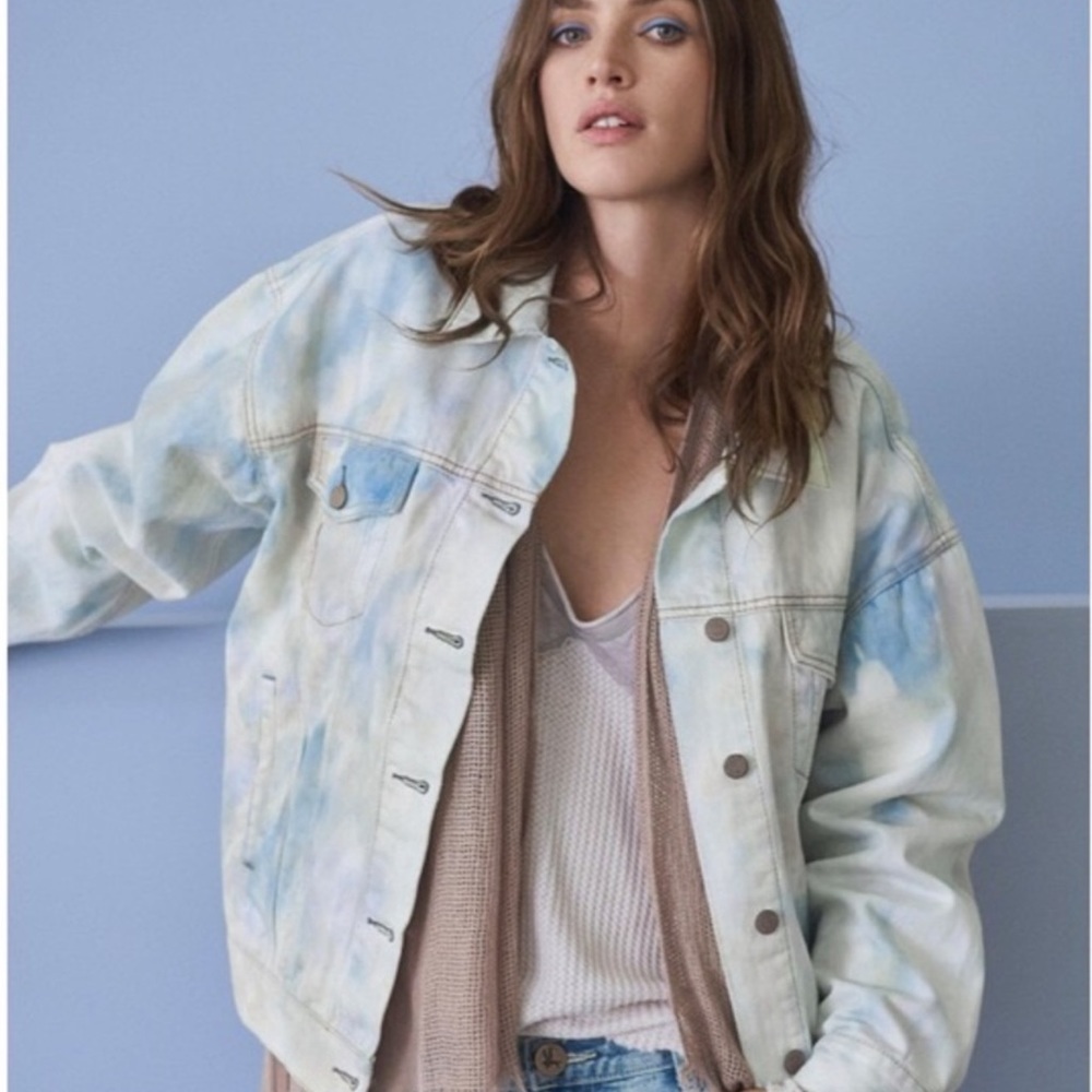 FREE PEOPLE Tie Dye Denim Jean Jacket Coat